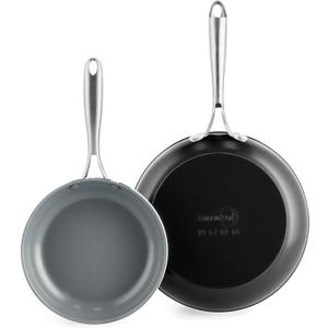 GreenPan Swift Healthy Ceramic Nonstick, 8" and 10" Frying Pan Skillet Set, Stainless Steel Handles, PFAS-Free, Dishwasher Safe, Oven Safe, Black