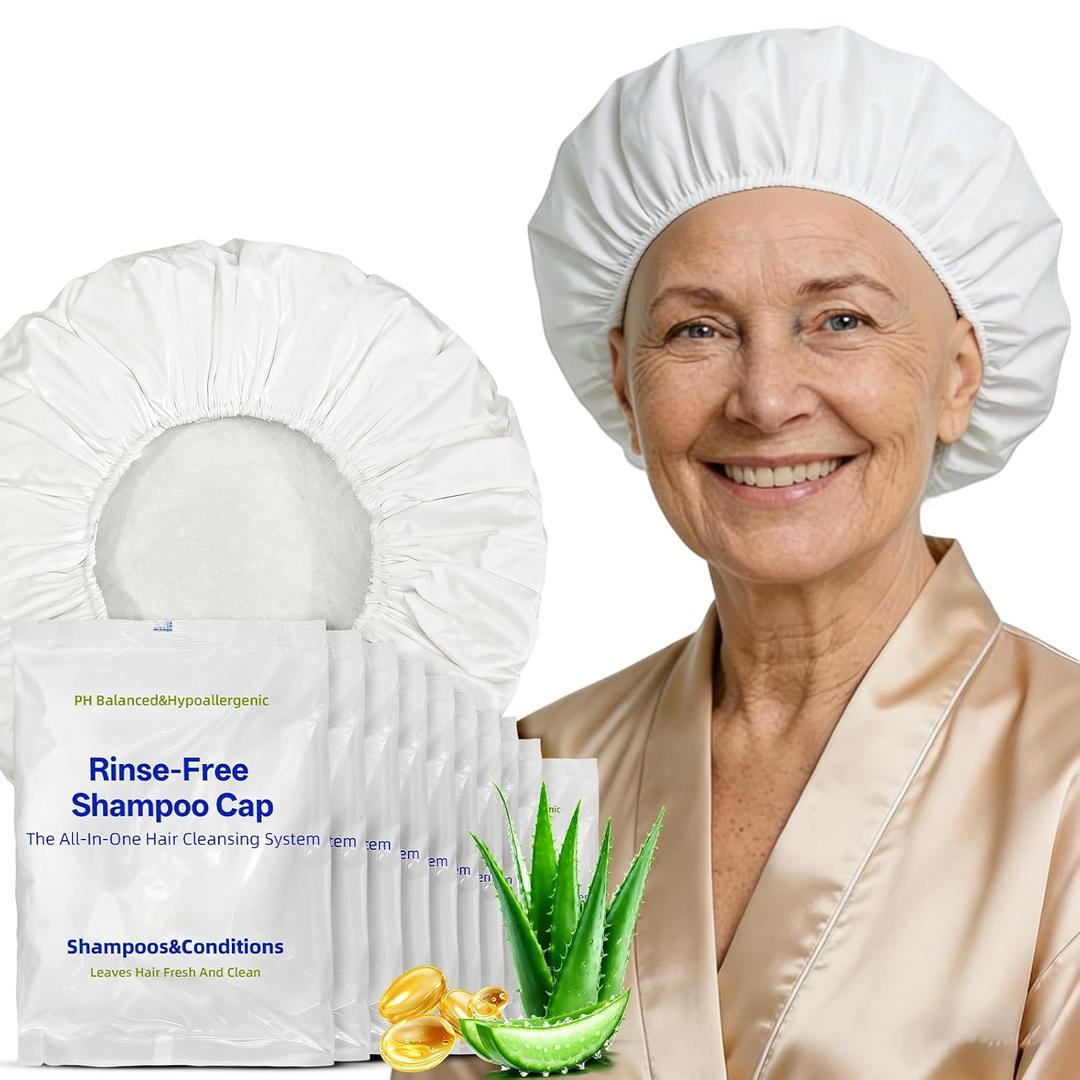 Tolnetr 8 Pack Shampoo Caps No Water Rinse Microwavable | Waterless Rinse Free Shampoo Cap Hair Washing for Bedridden Patients Post-Surgery Elderly Care, Camping | PH Balanced, Portable, Easy to Use