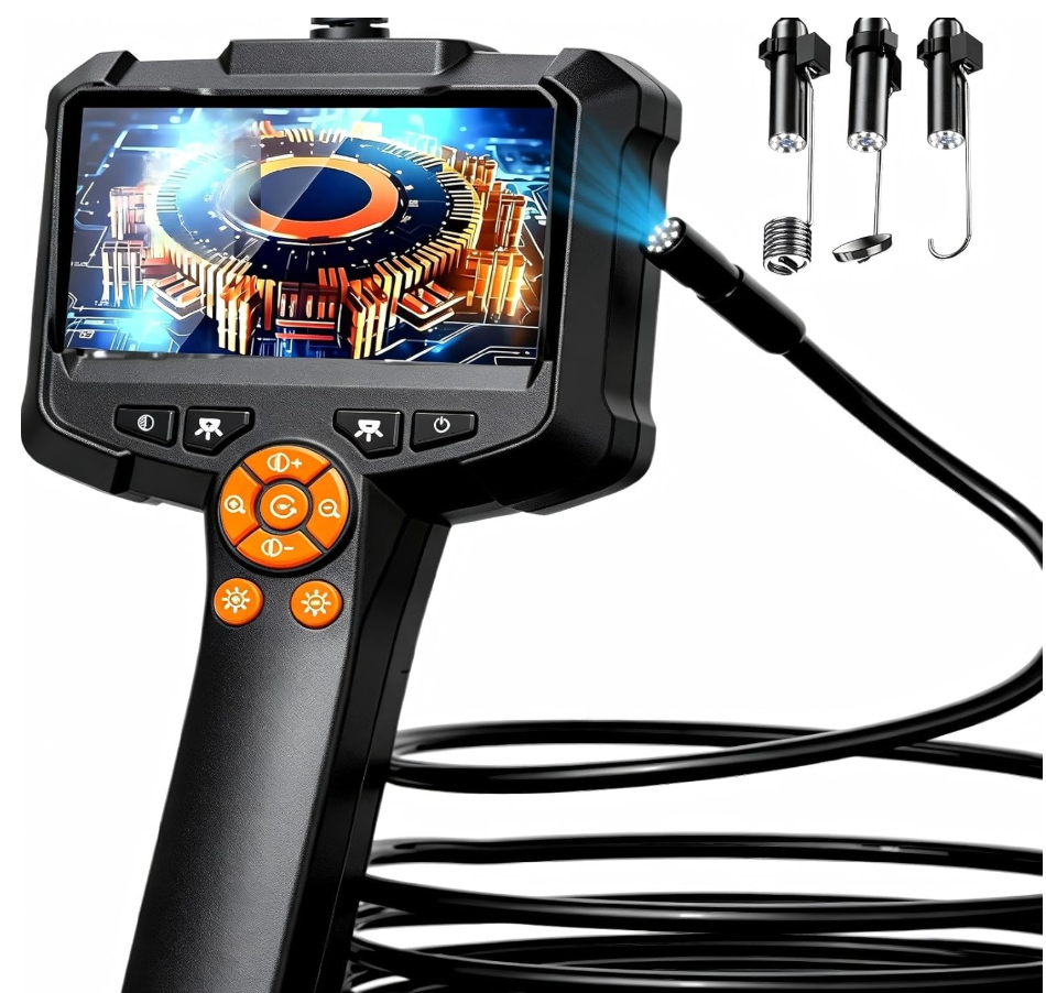 Daxiongmao Endoscope Camera with Light, Borescope Camera with 4.3" IPS Screen, 1920P HD with 8 LED Lights, 50 FT SemiRigid Cord Bore Scope, IP67 Waterproof for Sewer, Tools for Men