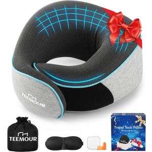 Travel Pillow-Neck Pillows for Airplanes, Memory Foam Travel Neck Pillow for Long Flights|Airport Travel Essentials 360 Support Gifts for Travellers With Eye Mask & Earplugs, Portable Carry Bag (Light Grey (Medium Size))