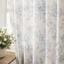 Blue Floral Curtains 84 inch Length Back Tab Farmhouser Living Room Light Filtering Curtains Blue Pattern Print on Cream White Linen Curtain Panel Minimalist Aesthetic Sketch Style Vintage Room Decor
