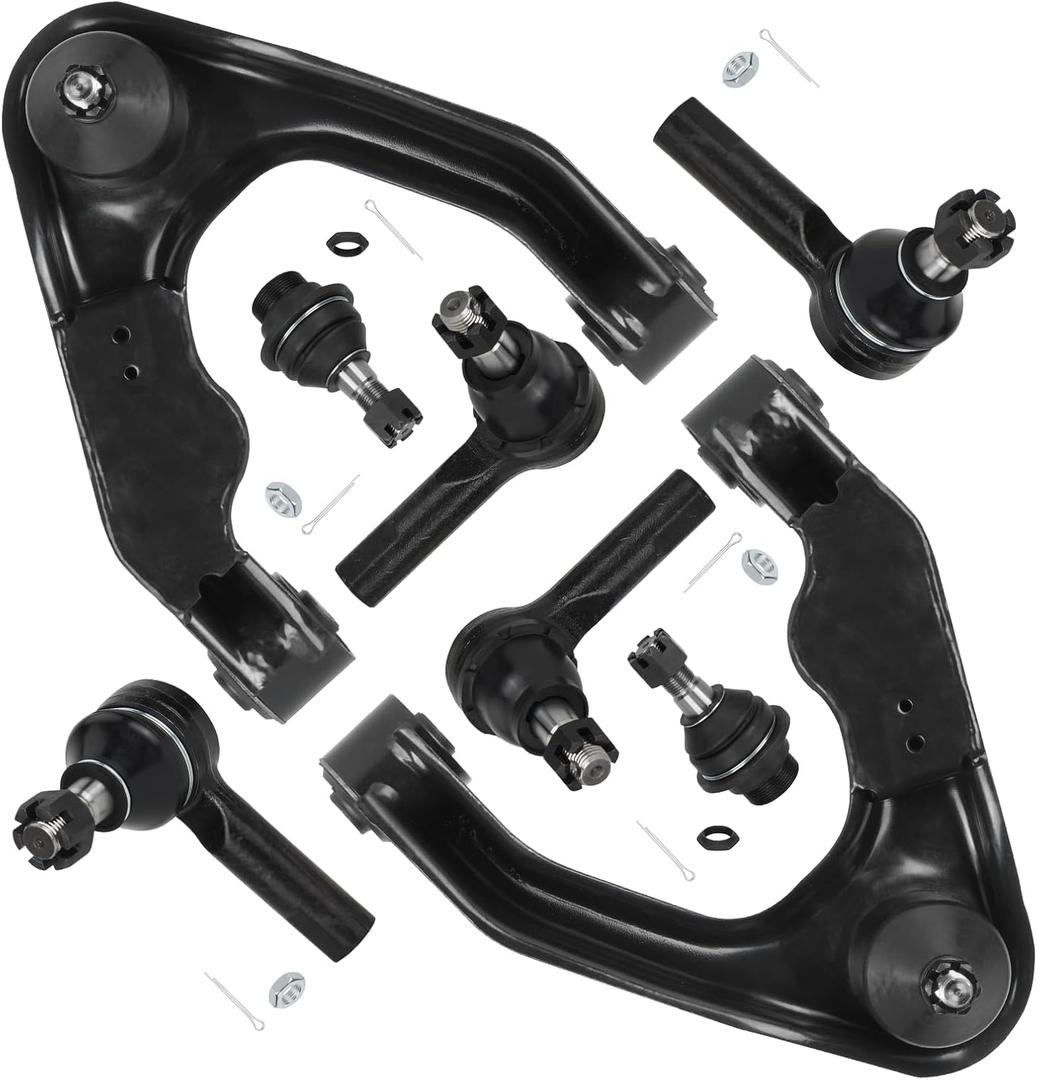8pc Front Upper Control Arms Suspension Kit Fit for Nissan Frontier 3.3L 2000-2004(2000:4WD 2.4L&3.3L) Xterra 2000-2004 with Ball Joint Inner Outer Tie Rod End K620657 K620658 K80591 ES3660 ES3466