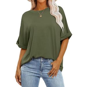 Womens Oversized T Shirts Short Sleeve Tunic Tops Crew Neck T-Shirts Summer Casual Loose Fit Basic Tee, M