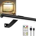 TINTINDOC Picture Light Battery,Brightness Dimmable Timer Setting,Rechargeable Painting Light for Pictures Display Art on Wall with 3 Colors Lighting Remote,Used for Frames Dartboard Portrait (Black)