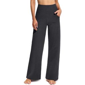 Promover Wide Leg Pants Woman Yoga Pants with Pockets Stretch Loose Casual Lounge Sweatpants Petite/Regular/Tall (X-Large, Charcoal Heather)
