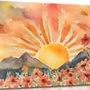Boho Sun Canvas Wall art Mid-Century Modern Abstract Bohemian Sunset in The Mountains Watercolor Wildflowers Sunrise Landscape Picture Wall Decor Poster Print Artwork for Living Room Bedroom