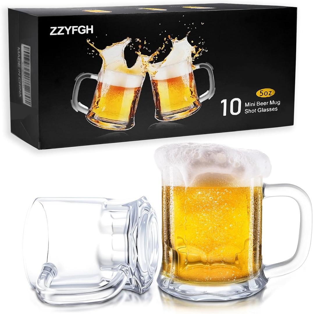 ZZYFGH 10 Pack Mini Beer Shot Glasses, 5 OZ Shot Glasse with Handles, Reusable Beer Stein Tasting Glasses for Drinking, Festival, Party, BBQ (Set of 10-5 oz)