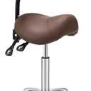Kaleurrier Saddle Stool Rolling Swivel Height Adjustable with Wheels,Heavy Duty Anti-Fatigue Ergonomic Saddle Chair for Hair Beauty Salon Lab Dental Massage Office Home Kitchen (with Back, Coffee), 52 cm x 52 cm x 86 cm