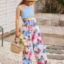 Girls 2 Piece Outfits Spring Summer Tropical Hawaiian Beach Vacation Wide Leg Pants Set Size 10-11 (Blue)