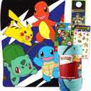 Pokemon Throw Blanket Set - Bundle of 45x60" Pokemon Fleece Blanket, Super Mario Stickers and More | Nintendo Bedding Kit for Kids