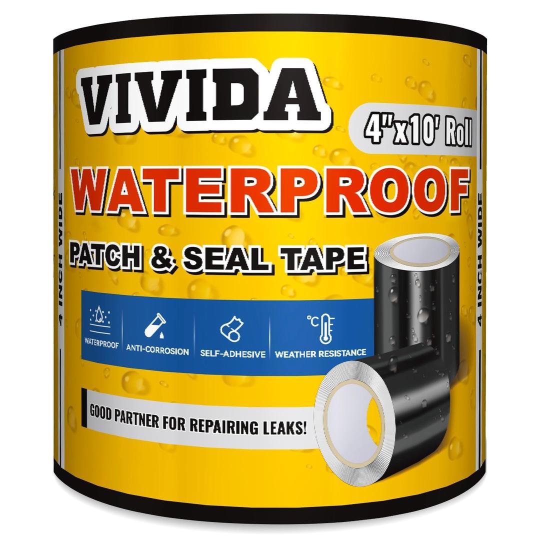 VIVIDA Waterproof Patch and Seal Tape, 4"  10' Waterproof Tape for Outdoor Use, Underwater Leaks Repair for Pool, Plumbing, Black, 1 Roll