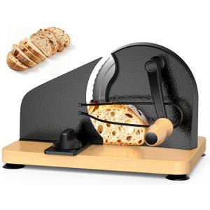 Upgraded Manual Bread Slicer for Homemade Sourdough Bread Adjustable Thickness& Evenly Slicing, Metal Guide, Hand Crank Bread Slicer with Scale Line & & Suction Base,Sharp Stainless Steel Blade (Black)