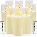 kakoya Flickering Flameless Candles Battery Operated with Remote and 2/ 4/ 6/ 8 H Timer Plexiglass Led Pillar Candles Pack of 9(D 2.3"xH 5.5"6.5"7.5")with Realistic 3D Wick Candles for Home Decor(Ivory)