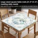 Blue and White Coastal Beach Mahjong Mat with Rules for Table 31.5x31.5, Gifts for Mahjong Players, Nautical Starfish Coral Non-Slip Noise Reduction Mahjong Table Mat, Blue Beach Gifts Decor for Women