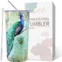 NymphFable 20oz Peacock Mug Tumbler with Straw and Lid Stainless Steel Insulated Travel Mug Double Wall