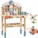 ROBOTIME Kids Tool Bench Set- Large Wooden Work Bench Construction Toys, Workshop w/Kid Toys Tool Set (41 Pieces) for Toddlers Boys Girls Age 3 4 5 6 7