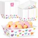 50 Pcs Valentines Paper Food Trays, Disposable Conversation Heart Serving Tray Valentine's Decorations, Love Holder Snack Food Boats, Popcorn Hot Dog Container for Wedding Birthday Party Supplies