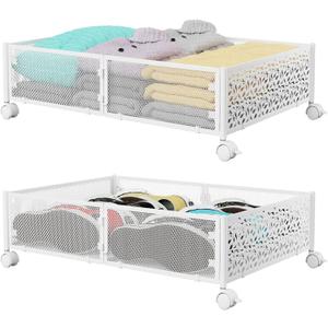 Under Bed Storage, Under the Bed Storage Containers with Wheels, Under Bed Shoe Storage Organizer Drawer for Bedroom Clothes Shoes Blankets -2Pack (2 Pack(15.723.6"), White)