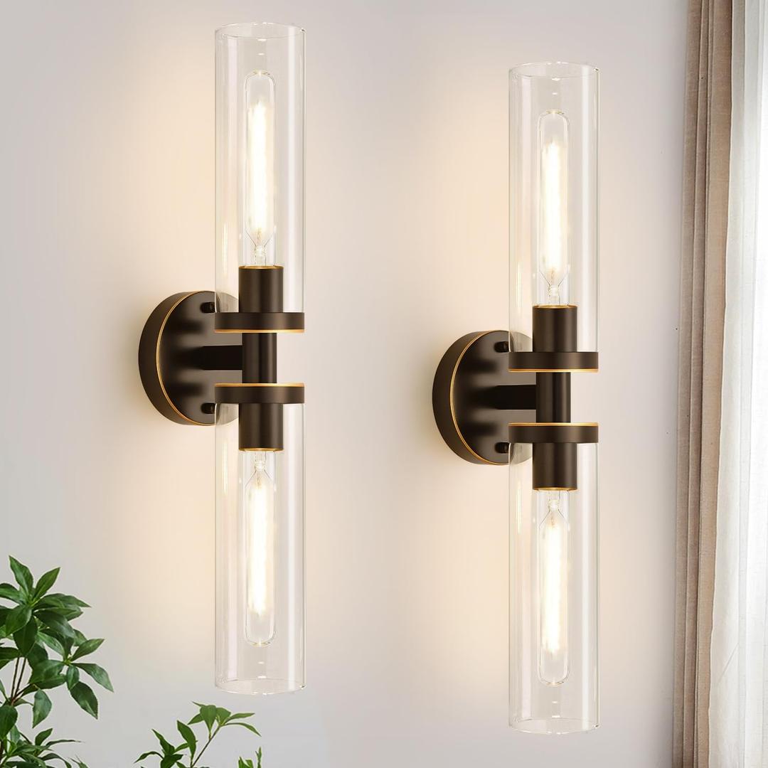 Wall Sconces Set of Two, Hardwired Brown Bathroom Sconces Wall Lighting with Clear Glass, Modern Sconces Wall Decor Set of 2 Bathroom Light fixtures for Mirror Hallway (Bulbs Not Included) Wall Sconces Set of Two, Hardwired Brown Bathroom Sconces Wall Lighting with Clear Glass, Modern Sconces Wall Decor Set of 2 Bathroom Light fixtures for Mirror Hallway (Bulbs Not Included)