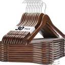 HOUSE DAY Walnut Wooden Hangers 30 Pack, Heavy Duty Wooden Coat Hanger for Closet, Solid Wood Hanger with Non Slip Pant Bar, Smooth Finish Wood Clothes Hangers for Shirts, Suits Jackets, Dress