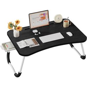 Lap Desk Bed Trays for Eating and Laptops Breakfast in Bed Tray for Sofa/Couch/Study/Reading/Writing with Cup Holder/Drawer On Low Sitting Floor Large Portable Foldable (Black)