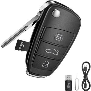 64G 1080P HD Key Fob Camera,Nanny Cam for Home Security, Car Key Camera with Motion Detection & Loop Recording, Long Battery Outdoor Cam with Night Vision & Take Photos, Easy to Use (Black)