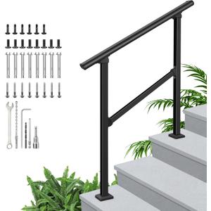 Hand Rails for Outdoor Steps, 3 Step Outdoor Stair Railing Kit - Wrought Iron 3 Step Handrail Railings for Stairs Indoor and Hand Rails for Porch Railing, Deck Hand Rail
