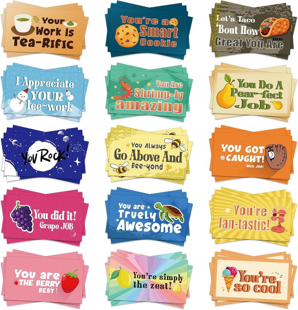 Honoson 300 Pcs Employee Appreciation Cards Bulk Inspirational Punny Cards Thank You Encouragement Funny Affirmation Gifts Staff for Team Teacher Business 15 Design