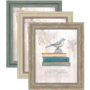XUANLUO 3 Pack 8x10 Inch Picture Frames Farmhouse Rustic Vintage Distressed Wood Grain Photo Frame with HD plastic cover for Table Top Display and Wall Hanging (Mix Color-3pcs)