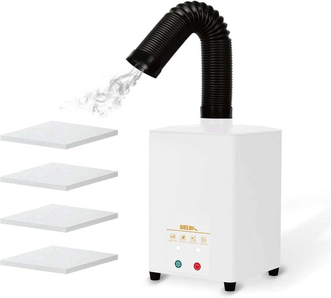 Desktop Air Purifier & Fume Extractor for Laser Engraving, Activated Carbon and HEPA Filter, 99.97% Filtration, 120 to 180m/h Suction, 58dB, 3-Speed, Portable Smoke Cleaner for 110V to 220V Voltage