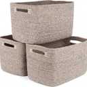 Storage Baskets for Organizing, 14 x 10 x 9 Closet Shelf Woven Baskets, Square Bins with Handles, Cotton Rope Basket for Toys, Clothes, Office, Room, Brown 3 Pack