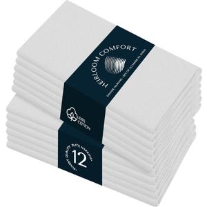 White Cloth Dinner Napkins 17x17 Inch - 100% Cotton, Absorbent, Soft, Washable - 12 Pack - Hotel Quality Table Napkin for Dinner, Baby Showers, Weddings, Christmas, Spring, Easter