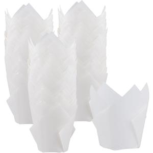 400pcs Tulip Baking Cups, Greaseproof Mini Cupcake Liners for Wedding, Birthday Parties (White)