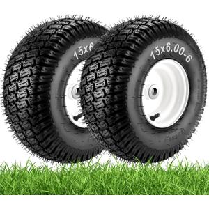 15x6.00-6" Lawn Mower Tires with 3/4" Iron Bushing, 3" Offset Hub 4 Ply 15x6-6nhs Heavy Duty Riding Lawn Mower Replacement for John Deere Mower Craftsman Mower, Garden Lawn Tractors 2-Pack by Cenipar