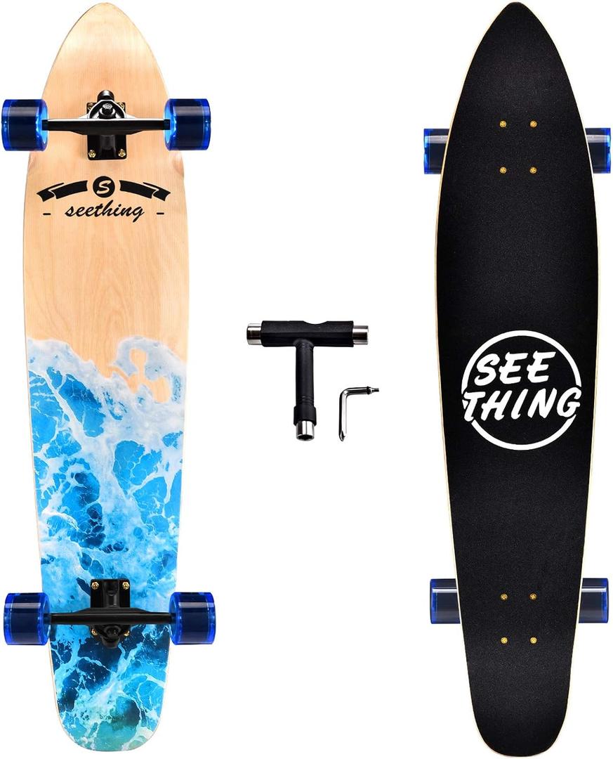seething 42 Inch Longboard Skateboard Complete Cruiser Pintail,The Original Artisan Maple Skateboard Cruiser Pintail for Cruising, Carving, Free-Style and Downhill