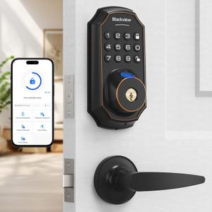 Keyless Entry Door Lock Fingerprint Deadbolt with Lever Handle Set, Fingerprint Smart Door Lock with App Control, Auto Lock, One Time Code, Bluetooth Smart Lock with Keypad for Front Door, Zinc Alloy