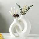 Modern Resin Vases Set - Waterproof Donut Centerpieces for Farmhouse/Boho Decor, Dual Use as Flower Holder & Shelf Decor (Matte White)