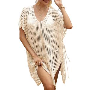 Women's Loose Swimsuit Crochet Sexy V Neck Swim Coverups Bathing Suit Bikini Cover up Vacation Summer Beach Dresses