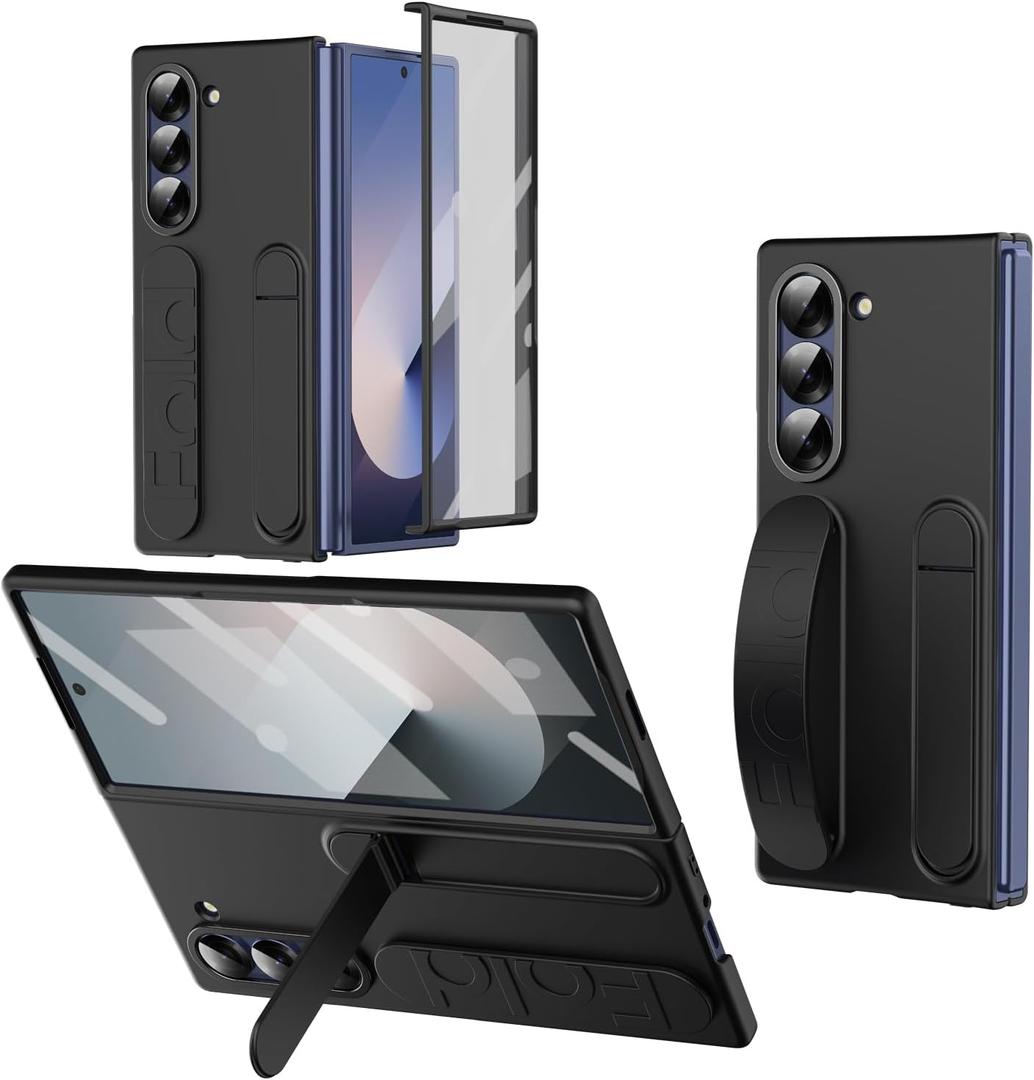 for Samsung Galaxy Z Fold 7 Protect Case with Wristband Stand,Bulit-in Screen & Lens Protection Shockproof Full Body Drop Fall Protection.(Black)