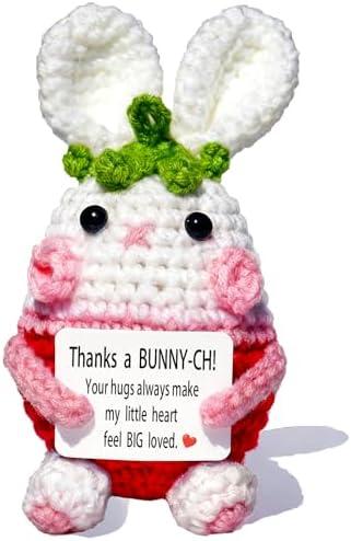 Dyceeyisi Positive Crochet Animals, Mini Funny Bunny, Thank You Gifts for Fathers Women Men Mom Dad Family Teachers Friends, Appreciation Gifts for Coworkers, Thanksgiving Decorations, Graduation, Pack Of 3