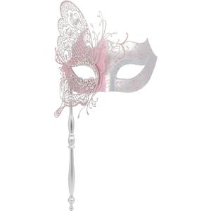 Coddsmz Masquerade Mask with Stick Mysterious Venetian Mask Butterfly Mask Women Halloween Party Prom Ball Mask (Pink)