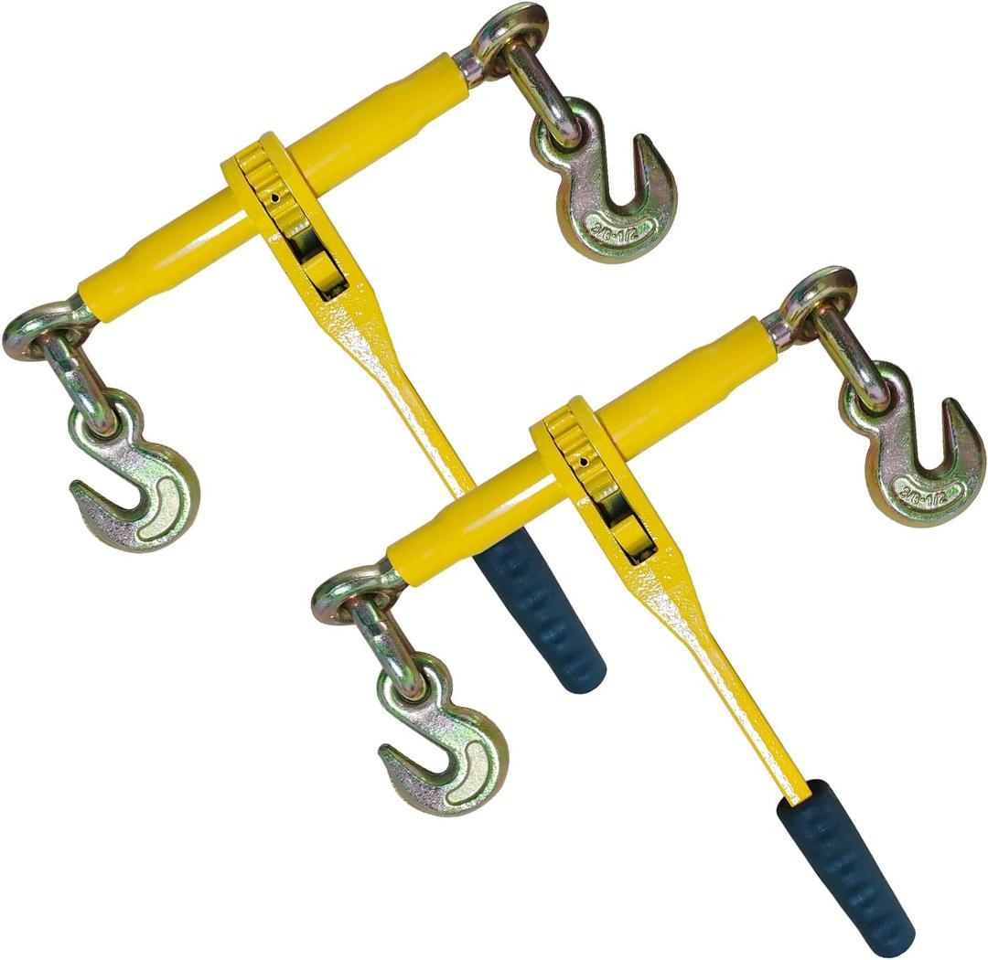 Ratchet Chain Binders - Heavy Duty 3/8" -1/2" Load Binders with Grab Hooks,9200 lbs Working Load Limit,2-Pack,for Grade 70 Transport Chains,Ideal for Towing,Hauling, and Flatbed Trailers