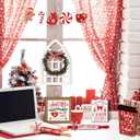 12 Pieces Christmas Tiered Tray Decor Farmhouse Hot Cocoa Decor Warm Winter Tabletop Wooden Block Sign Gingerbread Man Candy Cane Wood Bead Garland Holiday Table Centerpieces