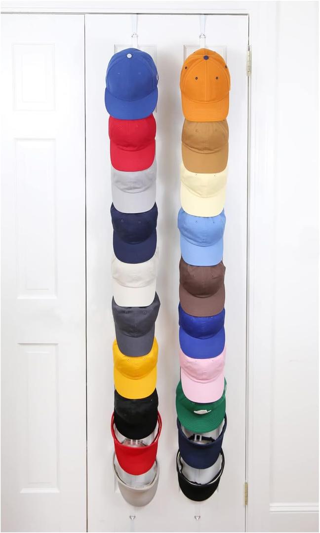 Perfect Curve Hat Organizer Cap Rack FAV | Hat Racks | Hold up to 40 caps | Over Door Organizer for Baseball Hat | Fitted & Adjustable Caps & Visors | Door Slam Proof | 2 Straps | White