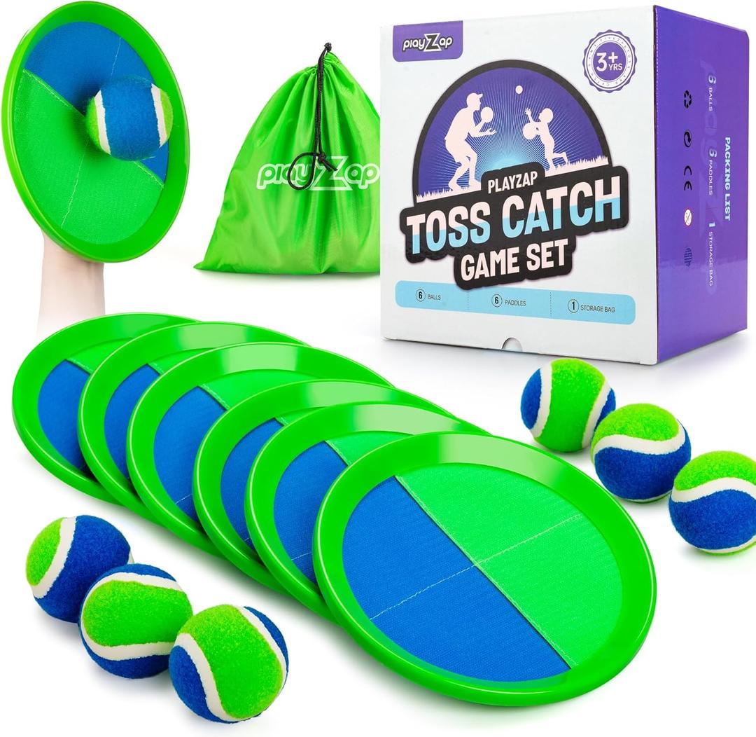 PlayZap Toss and Catch Ball Set - Outdoor Toys for Kids Games - Outside Yard Pool Beach Toys for 3 4 5 6 7 8+ Years Old Boys Girls - Birthday Gift Easter Basket Stuffers