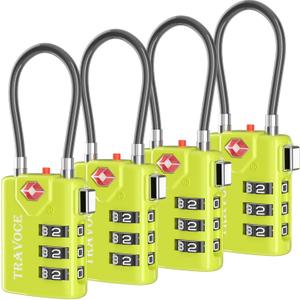 Search Alert TSA Approved Travel Combination Luggage Cable Locks for Suitcase, Gym Locker,Toolbox,Backpack 1,2,4,6 &10 pk (Lime 4 Pack)