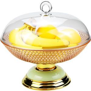 Fruit Bowl with Lid & Basket - Fruit Fly Proof Kitchen Counter Storage for Fruits & Veggies, Plastic Decorative fruit Baske, Fly Proof Fruit Basket with Handle (Golden/1PCS), One Size