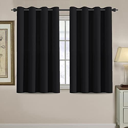 H.VERSAILTEX Blackout Curtain for Living Room Small Window Kitchen Blackout Curtains 45 inch Length Energy Saving Solid Grommet Blackout Drape, One Panel, Jet Black, 52" W x 45" L, 1 Piece