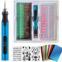 USB Engraving Pen with 47 bits,10Metal Business Card Blanks,Electric Engraver Machine Cordless Engraving Tools Engraved Jewelry Metal Resin Plastic Stone (blue)