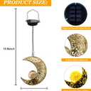 2 x Solar Garden Hanging Moon Lights Outdoor Decor,2 Pack Metal Lanterns Art Decorations for Outside Yard Lawn Patio Wall Fences Driveway Trail,Unique Housewarming Gardening Gifts for Women Mom